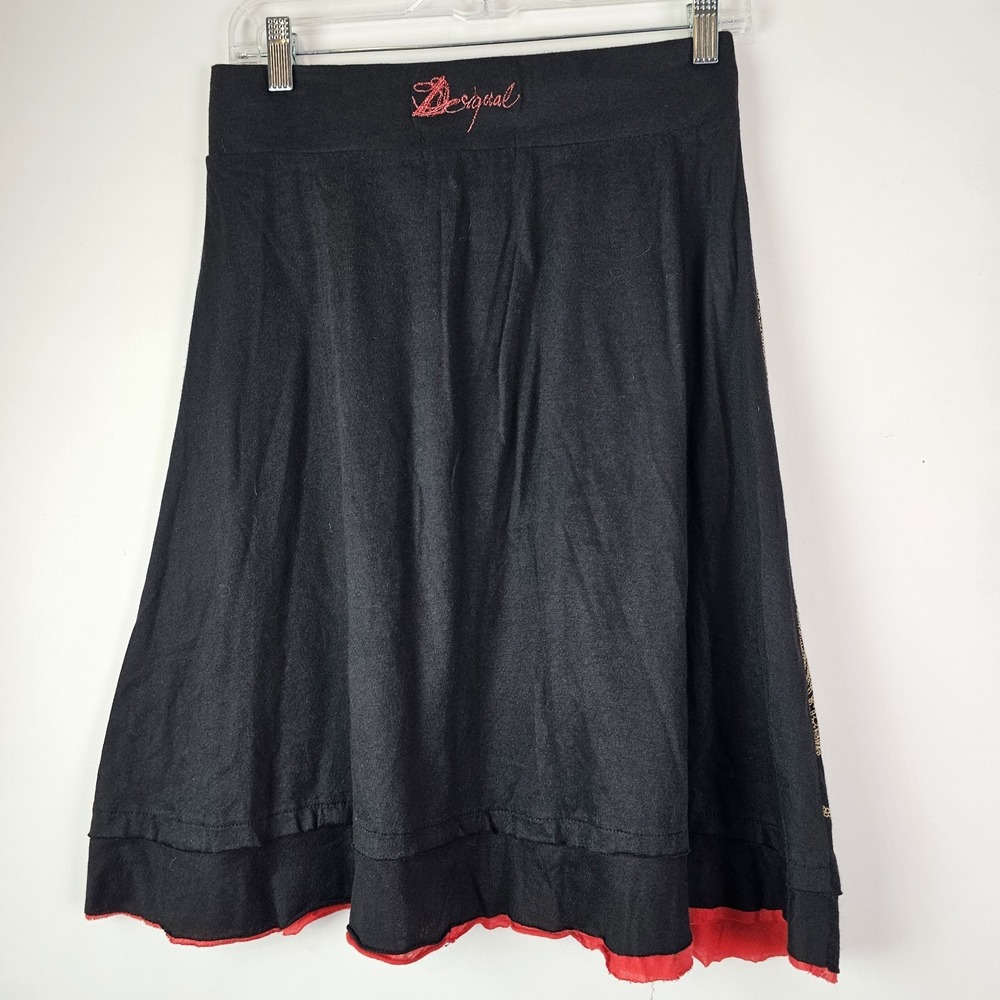 DESIGUAL Womens Y2K Black Red Patchwork A-Line Mini Skirt Small Boho Pull On - Picture 7 of 9